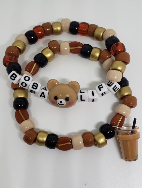 Handmade Jewelry - Handmade Boba Tea Bubble Tea Kawaii Bear Boba Life Stackable Kandi Bracelets